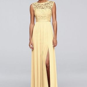 David's Bridal yellow long bridesmaid formal dress